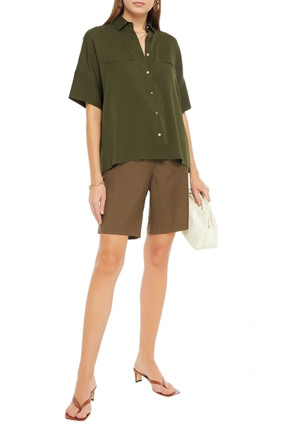 Vince Stretch-silk Shirt In Green