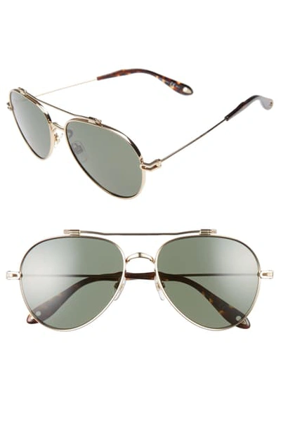 Givenchy 58mm Aviator Sunglasses - Gold/ Green