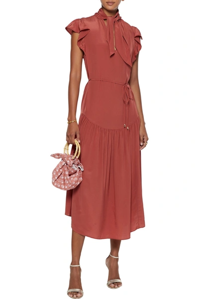 Zimmermann Espionage Flutter Tie-neck Silk Crepe De Chine Midi Dress In Brick