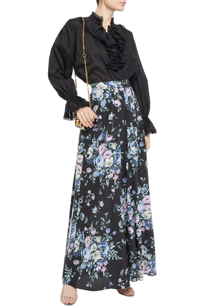 Zimmermann Moncur Floral-print Stretch-silk Crepe Maxi Skirt In Black