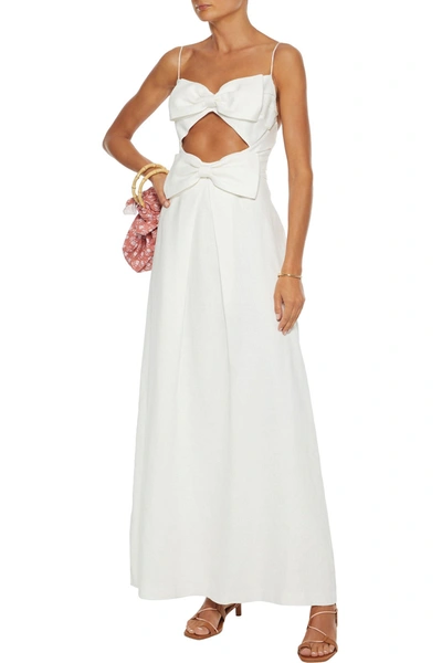 Zimmermann Corsage Bow Cutout Linen Maxi Dress In Ivory