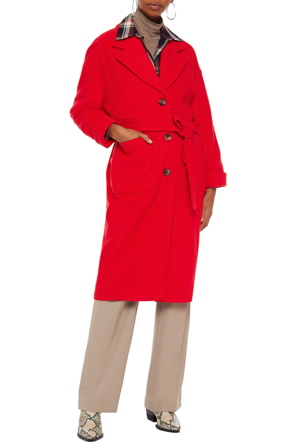 American Vintage Louping Belted Wool-blend Felt Coat In Red | ModeSens