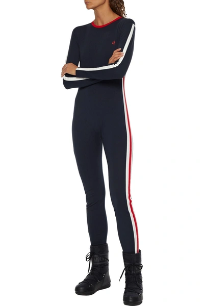 Perfect Moment Super Stripes Stretch-cotton Jersey Jumpsuit In Midnight Blue