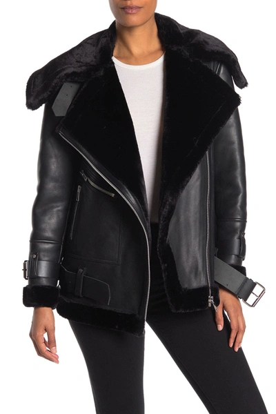 Walter Baker Adele Faux Shearling-trimmed Leather Jacket In Black/black