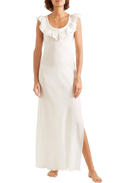 Three Graces London Hazel Ruffled Silk Crepe De Chine Nightdress In Off-white