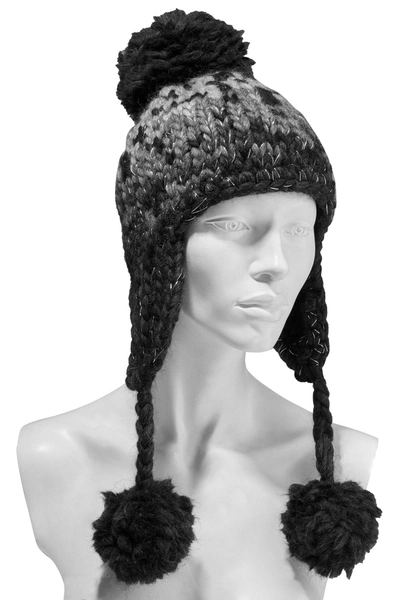 Eugenia Kim Skye Pompom-embellished Metallic Wool-blend Jacquard Trapper Hat In Anthracite