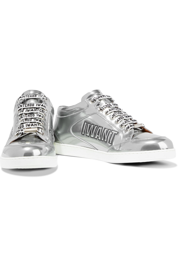 Jimmy Choo Miami Logo-embossed Mirrored-leather Sneakers In Silver |  ModeSens