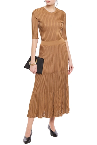 Casasola Tullia Ribbed-knit Midi Dress In Light Brown