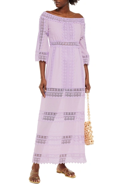 Charo Ruiz Gamma Crocheted Lace-paneled Cotton-blend Voile Maxi Dress In Lilac