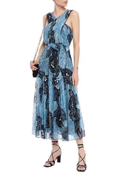 Ulla Johnson Adora Pleated Printed Fil Coupé Silk And Lurex-blend Midi Dress In Light Blue