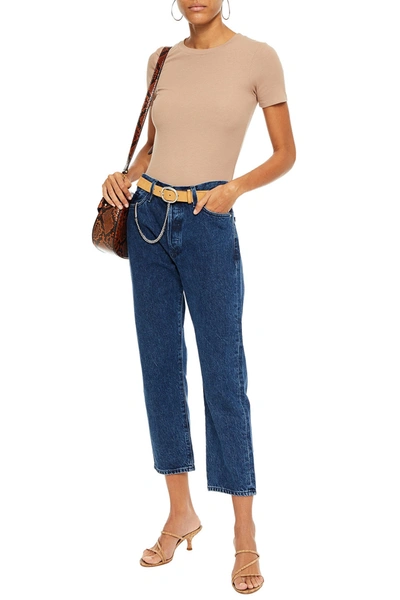 Goldsign The Low Slung Cropped Mid-rise Straight-leg Jeans In Mid Denim