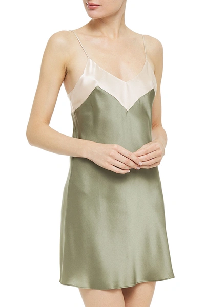 Ginia Two-tone Silk-satin Chemise In Grey Green