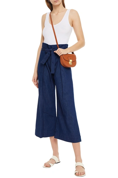 7 For All Mankind Lotta Cropped Belted High-rise Wide-leg Jeans In Blue