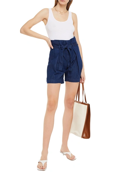 7 For All Mankind Boy Belted Pleated Denim Shorts In Blue