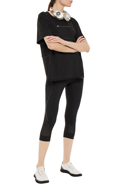 Adidas By Stella Mccartney Mesh-paneled Printed Stretch T-shirt In Black