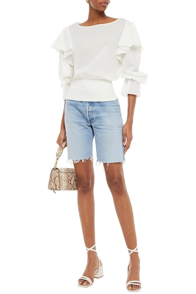 Alice And Olivia Ruffled Cotton Top In White