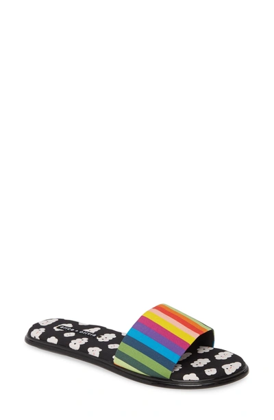 Alice And Olivia Taleen Striped Cotton-canvas Slides In Rainbow Stripe/clouds