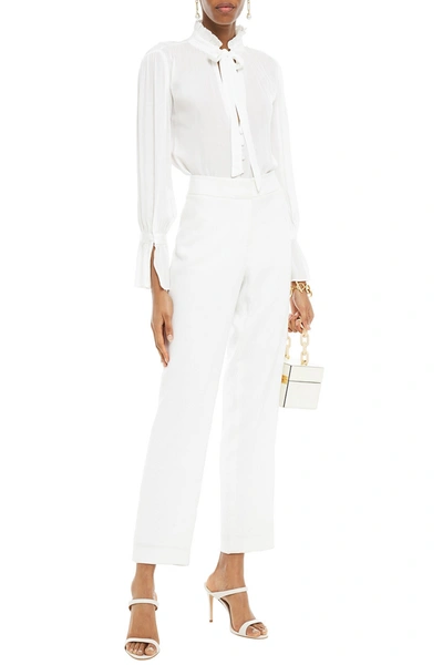 Alice And Olivia Reilly Pussy-bow Crepe De Chine Blouse In White