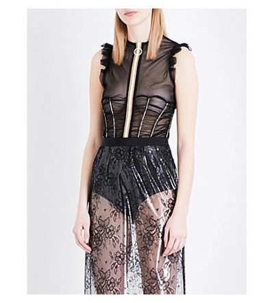 Maison Margiela Ruffled Mesh Tulle Body In Black