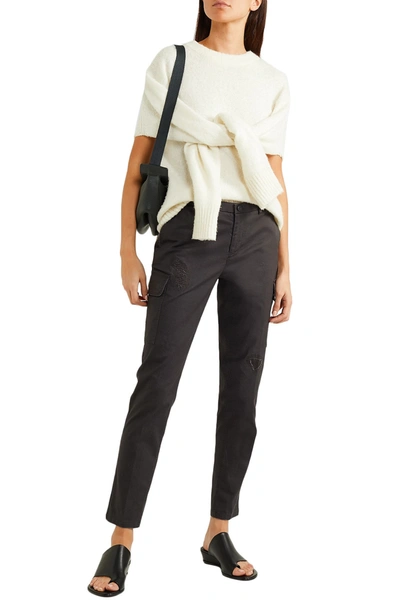 Atm Anthony Thomas Melillo Cropped Distressed Stretch-cotton Slim-leg Trousers In Grey