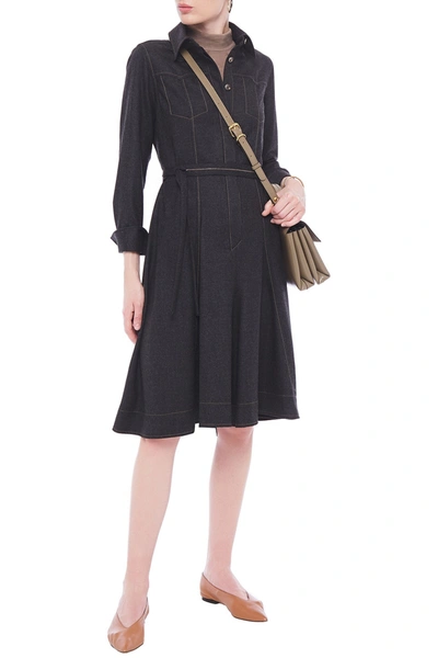 Brunello Cucinelli Bead-embellished Belted Wool-blend Felt Shirt Dress In Anthracite