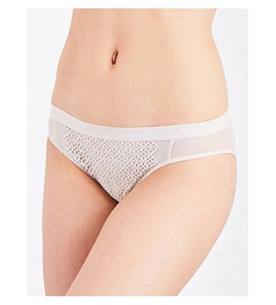 Dkny Embroidered-overlay Mesh Bikini Briefs In Vanity