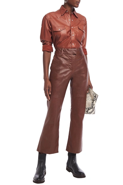 Brunello Cucinelli Leather Kick-flare Trousers In Brown