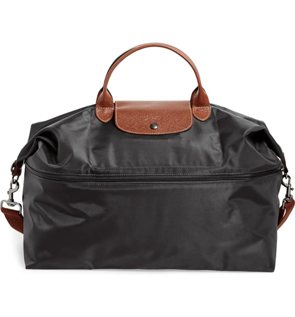 Longchamp Le Pliage Expandable Travel Duffel Nylon Weekender In Black