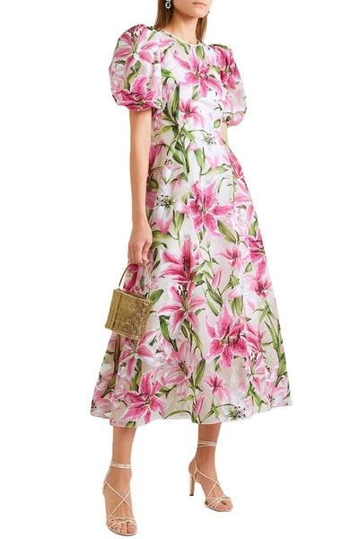 Dolce & Gabbana Floral-print Organza Midi Dress In Pink