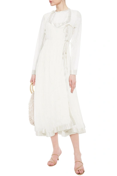 Etro Tasseled Cotton And Silk-blend Jacquard Midi Wrap Dress In White