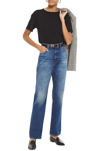 Frame Le Hollywood Straight Distressed High-rise Straight-leg Jeans In Blue