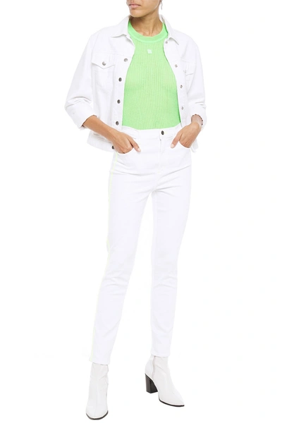 J Brand Leenah Neon-trimmed High-rise Skinny Jeans In White