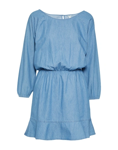 Joie Arryn B Fluted Cotton-chambray Mini Dress In Blue