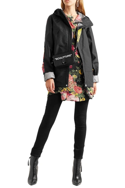 Junya Watanabe Hooded Layered Shell And Floral-print Georgette Jacket In Black