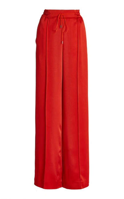 Oscar De La Renta Wool-blend Crepe Straight-leg Trousers In Red,neutral