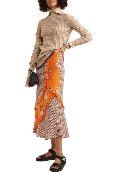 Preen Line Nevah Ruffled Paneled Printed Checked Crepe De Chine Skirt In Neutrals