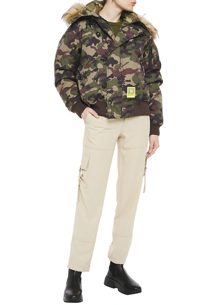 R13 Faux Fur-trimmed Canvas Hooded Down Jacket In Army Green