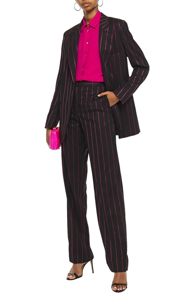 Msgm Pinstriped Jacquard Straight-leg Trousers In Black