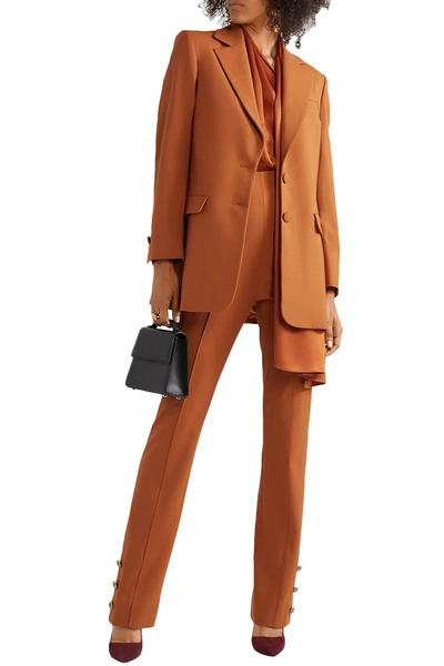Oscar De La Renta Button-detailed Wool-blend Twill Straight-leg Trousers In Brown