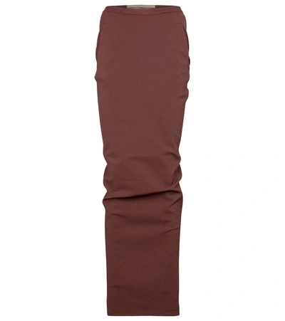 Rick Owens Pillar Gathered Silk-blend Maxi Skirt In Brown