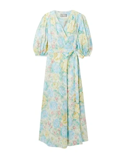 Paul & Joe Gathered Floral-print Cotton-jacquard Midi Wrap Dress In Blue