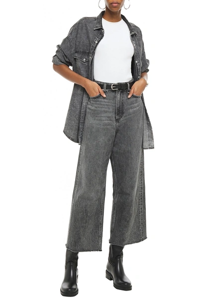 Rag & Bone Frayed High-rise Wide-leg Jeans In Grey