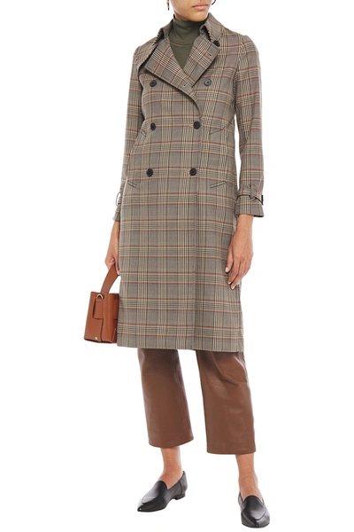 Sandro Stain Double-breasted Prince Of Wales Checked Woven Trench Coat In Gray