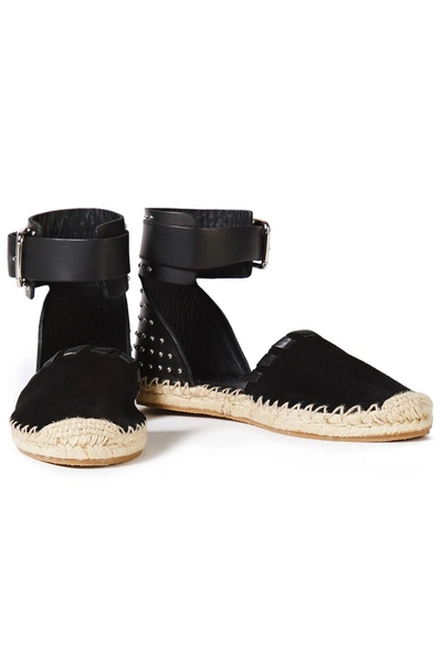 Redv Studded Leather And Suede Espadrilles In Black