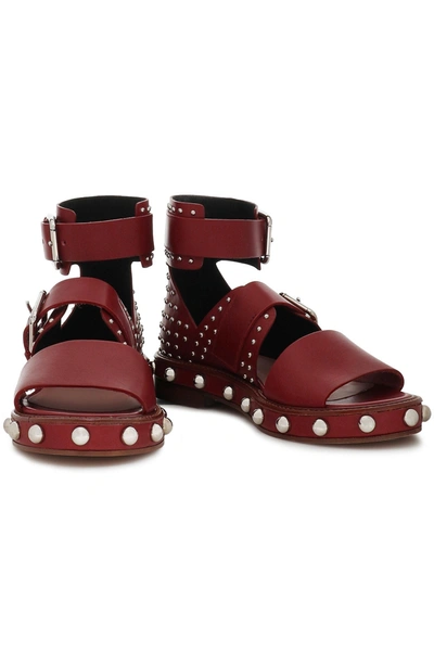 Redv Buckled Studded Leather Sandals In Brown