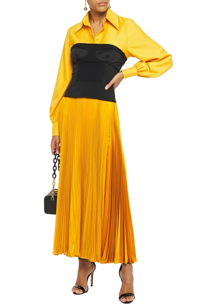 Roberto Cavalli Paneled Plissé Georgette And Satin-crepe Maxi Skirt In Saffron