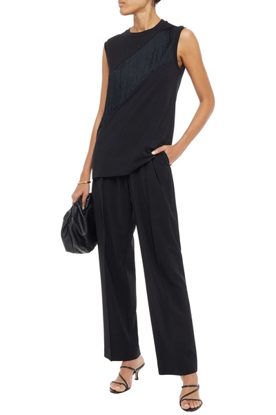 Stella Mccartney Fringed Cotton-jersey Top In Black