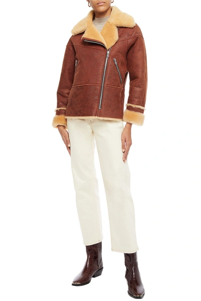 Sandro Zinal Shearling Biker Jacket In Brown