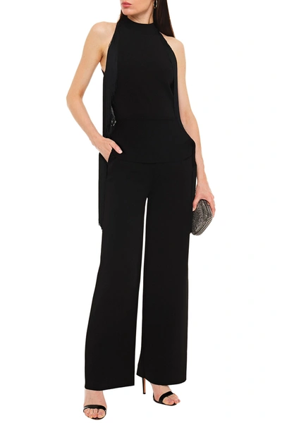 Stella Mccartney Fringed Stretch-knit Peplum Jumpsuit In Black
