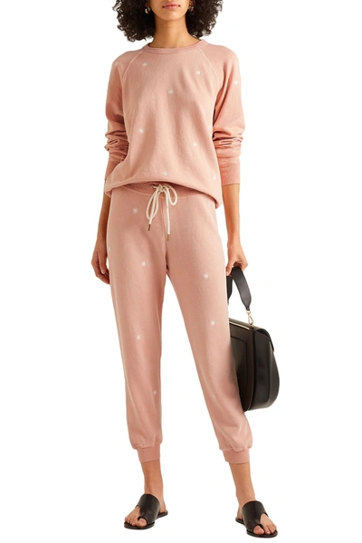 The Great Embroidered Cotton-jersey Track Trousers In Pink